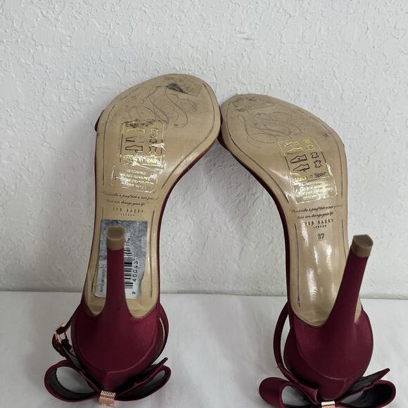 Ted Baker Bow Heeled Satin Maroon Sandals Size 6.5/EU37, Designer, glam, elegant - Picture 7 of 9